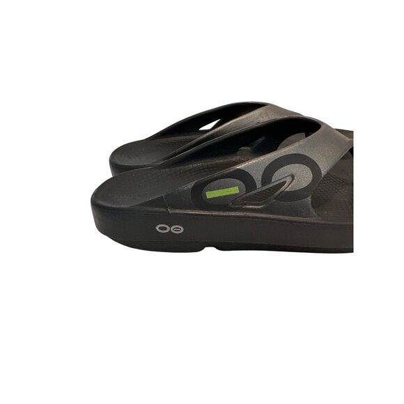 Oofos Ooriginal Thong Sandals Mens Size 8 Black With Gray Logo Recovery Footwear - Picture 2 of 12